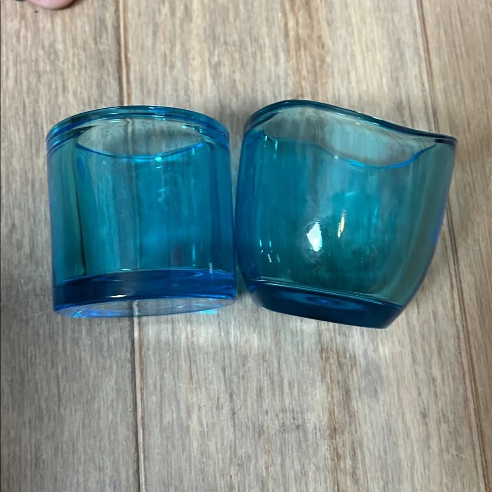 Iittala Kivi tealight glass candle holder, in a blue or turquoise color set of 2